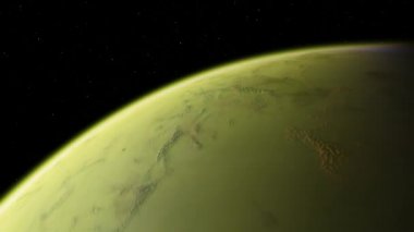 4K Venüs Exoplan3D çizim, yörüngeden açık yeşil bulutlu gezegen. NASA tarafından desteklenen bu görüntünün asit zehirli çöl elementleri.