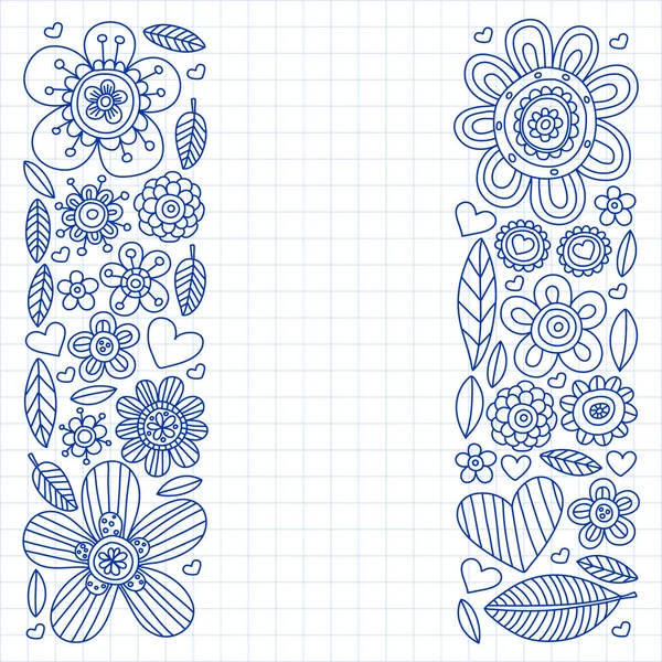 Doodle flowers vector pattern for coloring book and pages — Stock Vector