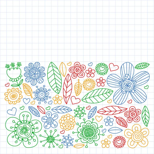 Padrão de vetor de flores Doodle para colorir livro e páginas — Vetor de Stock