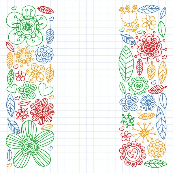Padrão de vetor de flores Doodle para colorir livro e páginas —  Vetores de Stock