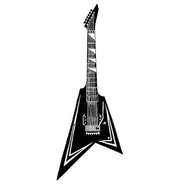 Elektro vektör gitar. Müzik okulu amblemi, müzik festivali. Heavy metal, rock, jazz.