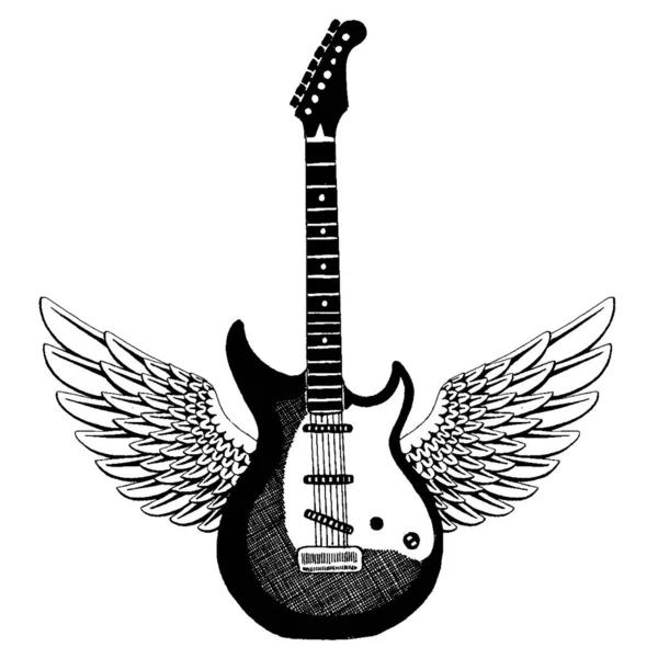Guitarra elétrica vetorial. Emblema para escola de música, festival de música. Heavy metal, rock, jazz . — Vetor de Stock