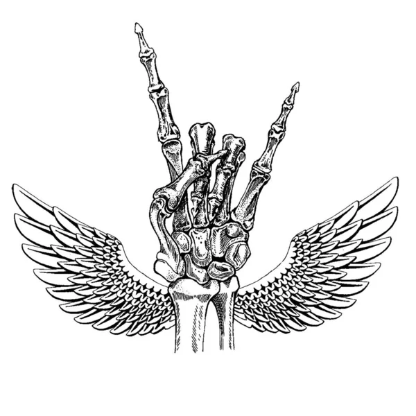 Mano de esqueleto. Estrella del rock-n-roll. Heavy metal, música rock . — Vector de stock