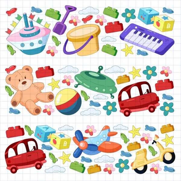 Vector set with toys icons. Pattern for kindergarten, little children. Kids playing. — Stock Vector