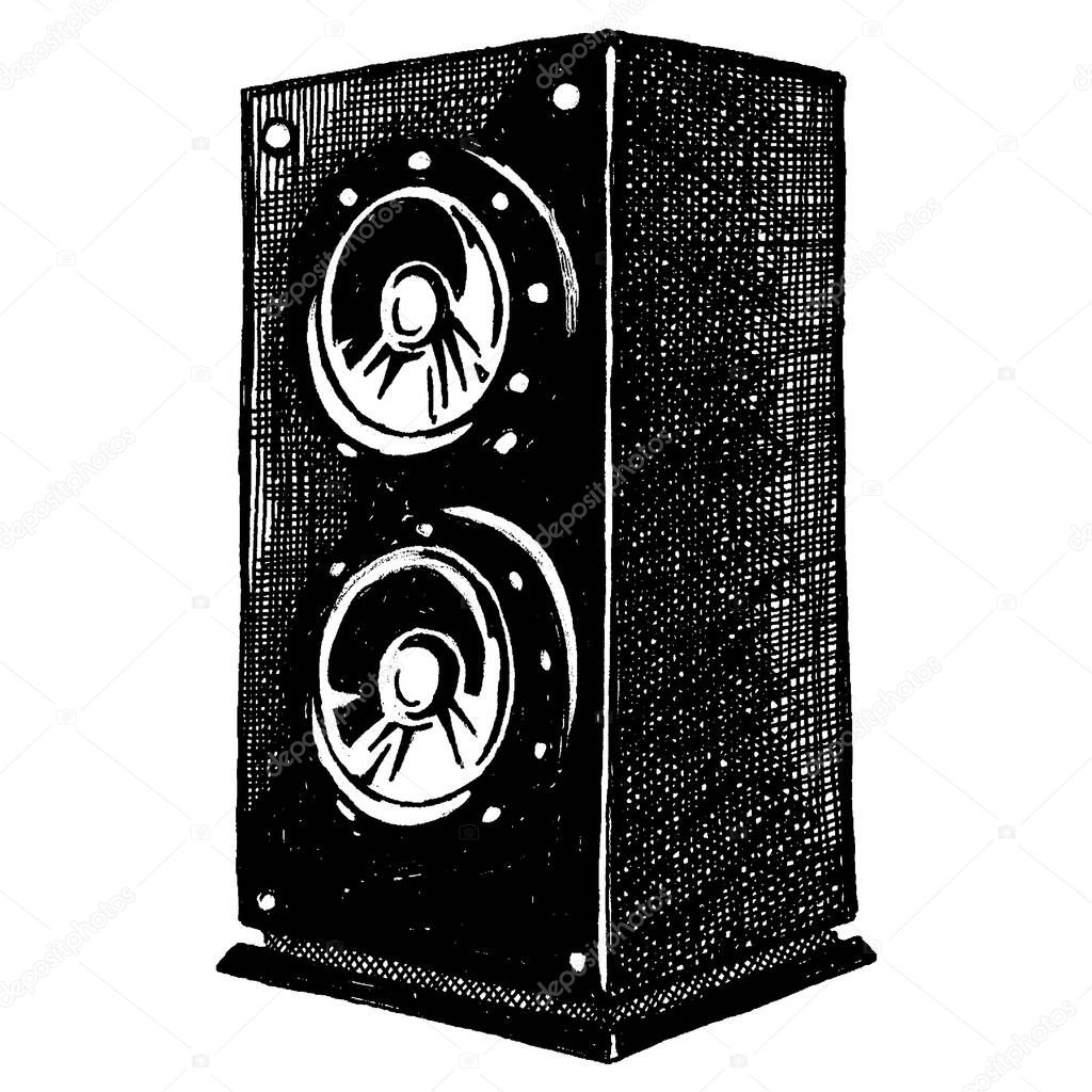 Vector speaker. Retro equipment. Electronic technology for music. Vintage design. Loudspeaker. Home theatre.