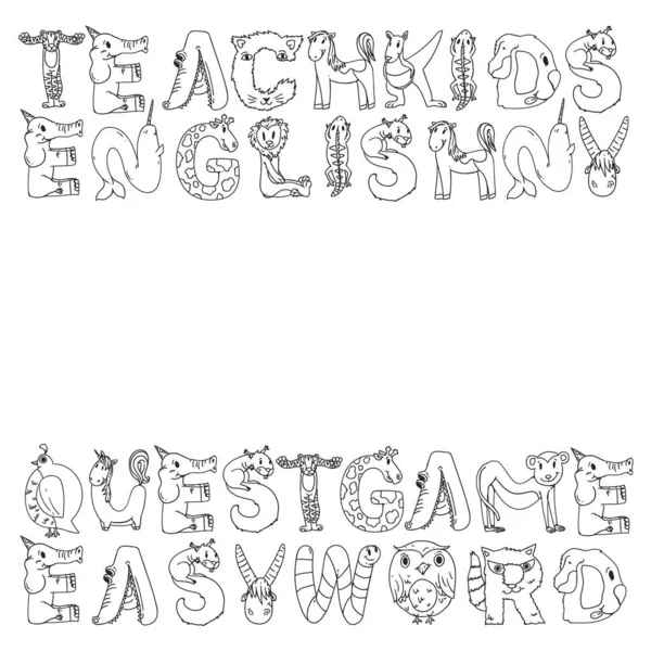 Animal alphabet. Zoo alphabet. Letters from A to Z. Cartoon cute