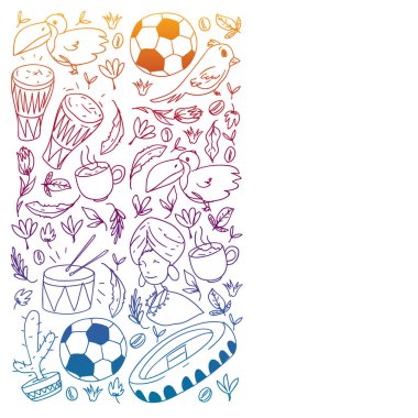 Ulusal sembollü Brezilya vektör deseni. Posterler, boyama sayfaları, kitaplar için arkaplan.