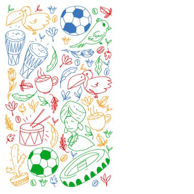 Ulusal sembollü Brezilya vektör deseni. Posterler, boyama sayfaları, kitaplar için arkaplan.