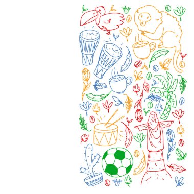 Ulusal sembollü Brezilya vektör deseni. Posterler, boyama sayfaları, kitaplar için arkaplan.