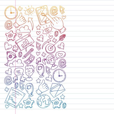 Dijital pazarlama, sosyal medya, iletişim, yönetim. Arka plan afiş için.