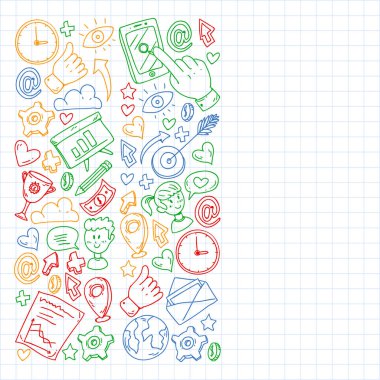 Dijital pazarlama, sosyal medya, iletişim, yönetim. Arka plan afiş için.