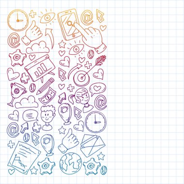 Dijital pazarlama, sosyal medya, iletişim, yönetim. Arka plan afiş için.