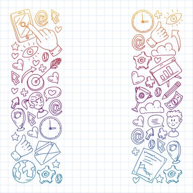 Dijital pazarlama, sosyal medya, iletişim, yönetim. Arka plan afiş için.