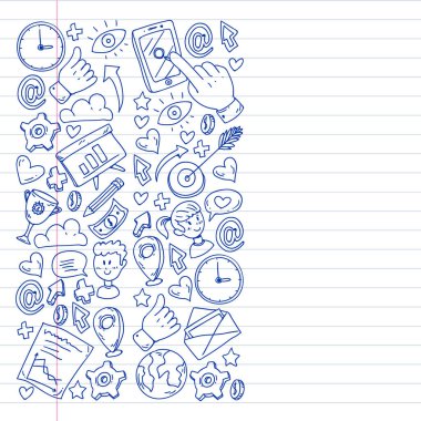 Dijital pazarlama, sosyal medya, iletişim, yönetim. Arka plan afiş için.