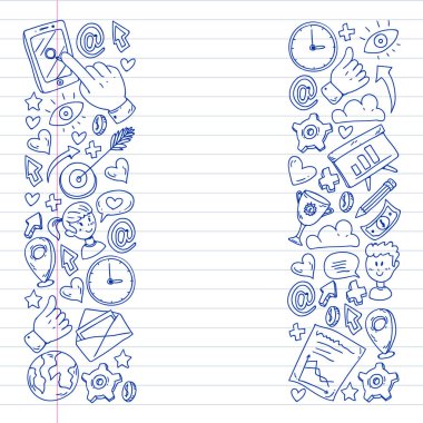 Dijital pazarlama, sosyal medya, iletişim, yönetim. Arka plan afiş için.