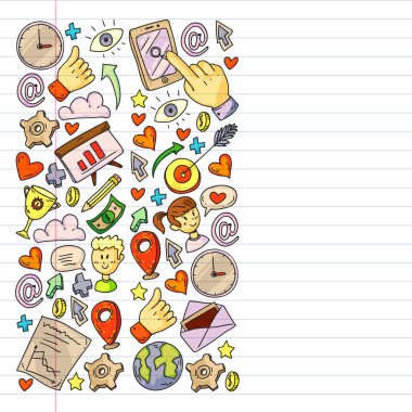 Dijital pazarlama, sosyal medya, iletişim, yönetim. Arka plan afiş için.