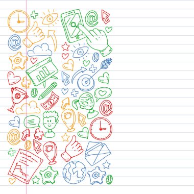 Dijital pazarlama, sosyal medya, iletişim, yönetim. Arka plan afiş için.