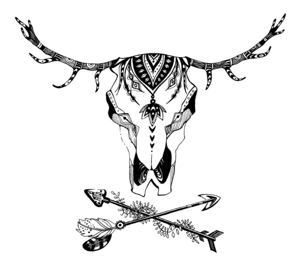 Kráva, buvol, býčí lebka v kmenovém stylu. Bohemian, boho vektorová ilustrace. Symbol divokého a svobodného etnika. — Stockový vektor