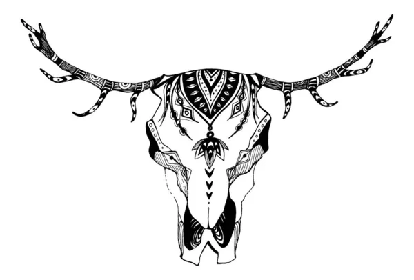 Cow, buffalo, bull skull in tribal style. Bohemian, boho vector illustration. Wild and free ethnic gypsy symbol. — Stock Vector