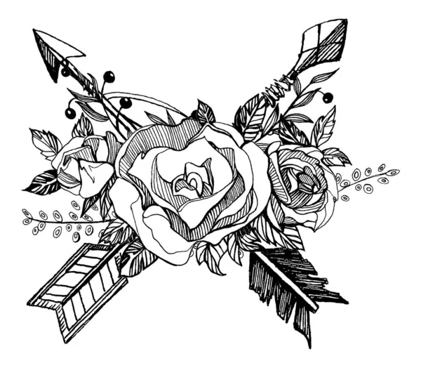花束，玫瑰，牡丹。新娘花的构图。婚礼邀请函模板. — 图库矢量图片