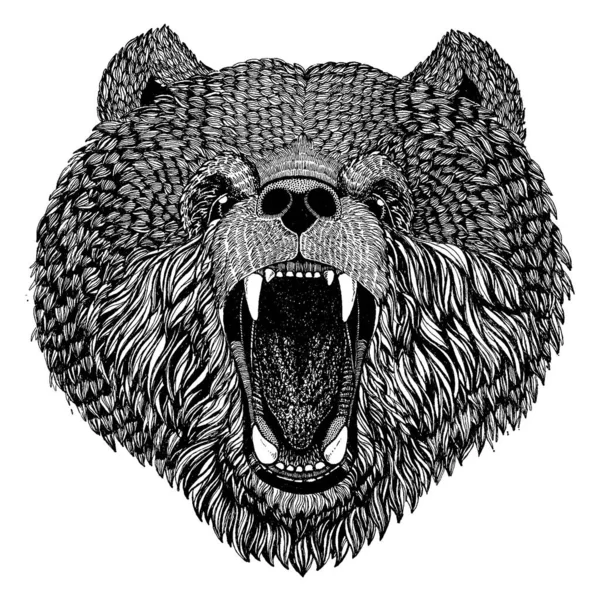 Oso. Animal salvaje para tatuaje, cartel de vivero, camiseta para niños, ropa, carteles, emblema, insignia, logotipo, parche — Vector de stock