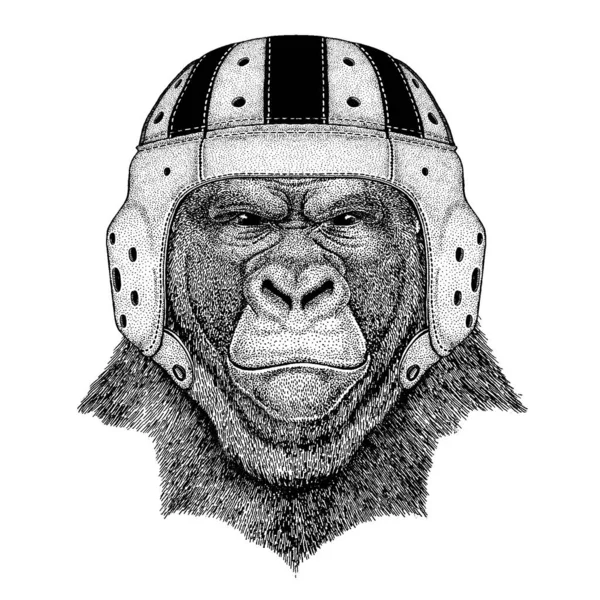 Een gorilla. Portret van een dier dat een rugbyhelm draagt — Stockvector