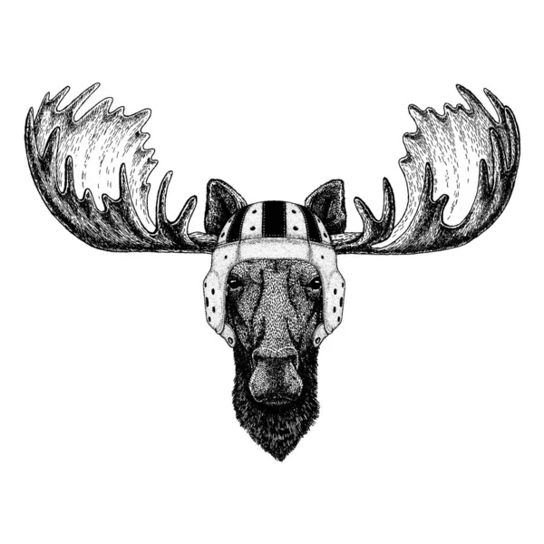驼鹿头戴橄榄球头盔的动物肖像 — 图库矢量图片
