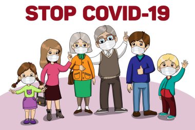 Koruyucu maskeler takan bir aile. Coronavirus, covid-19 koruması. Virüs alarmı.