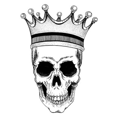 Disko müzik tarzında taç takılmış vektör kafatası.