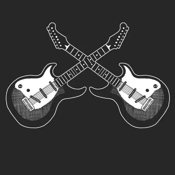 Icon of electric vector guitar. Online internet musical school. Music education. Heavy metal, rock. Print for shirt, tee. Tattoo design. — Stock Vector