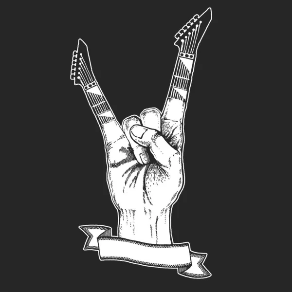 Rock heavy metal, hardrock muziek handsymbool. Vectorpictogram. — Stockvector