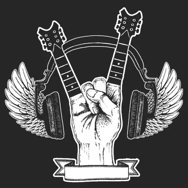 Rock heavy metal, música hard rock símbolo de la mano. Icono del vector . — Archivo Imágenes Vectoriales