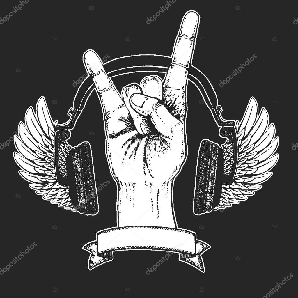 Rock heavy metal, hard rock music hand symbol.