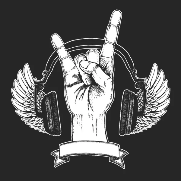 ロック重い金属、ハードロック音楽の手のシンボル。ベクトルアイコン. — ストックベクタ