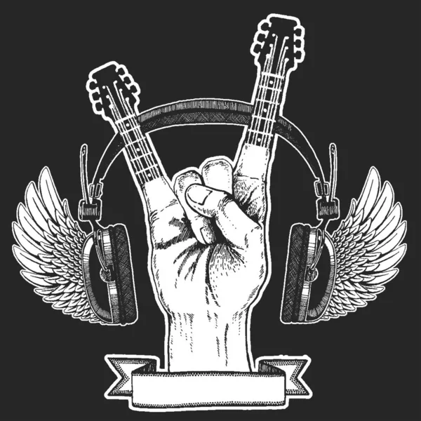 ロック重い金属、ハードロック音楽の手のシンボル。ベクトルアイコン. — ストックベクタ