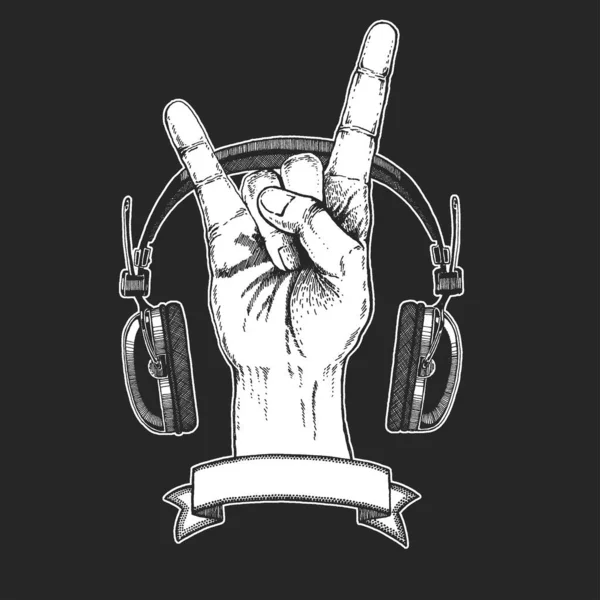 Rock heavy metal, hard rock music symbol ruky. Ikona vektoru. — Stockový vektor