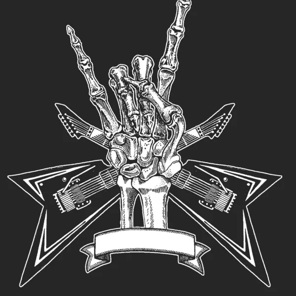 Rock heavy metal, música hard rock esqueleto símbolo de la mano. Icono del vector . — Vector de stock