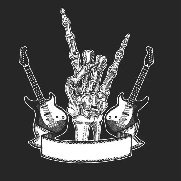 Rock heavy metal, música hard rock esqueleto mão símbolo. Ícone vetorial . —  Vetores de Stock