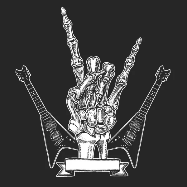 Rock-Heavy-Metal, Hard-Rock-Musik Skelett Hand Symbol. Vektorsymbol. — Stockvektor