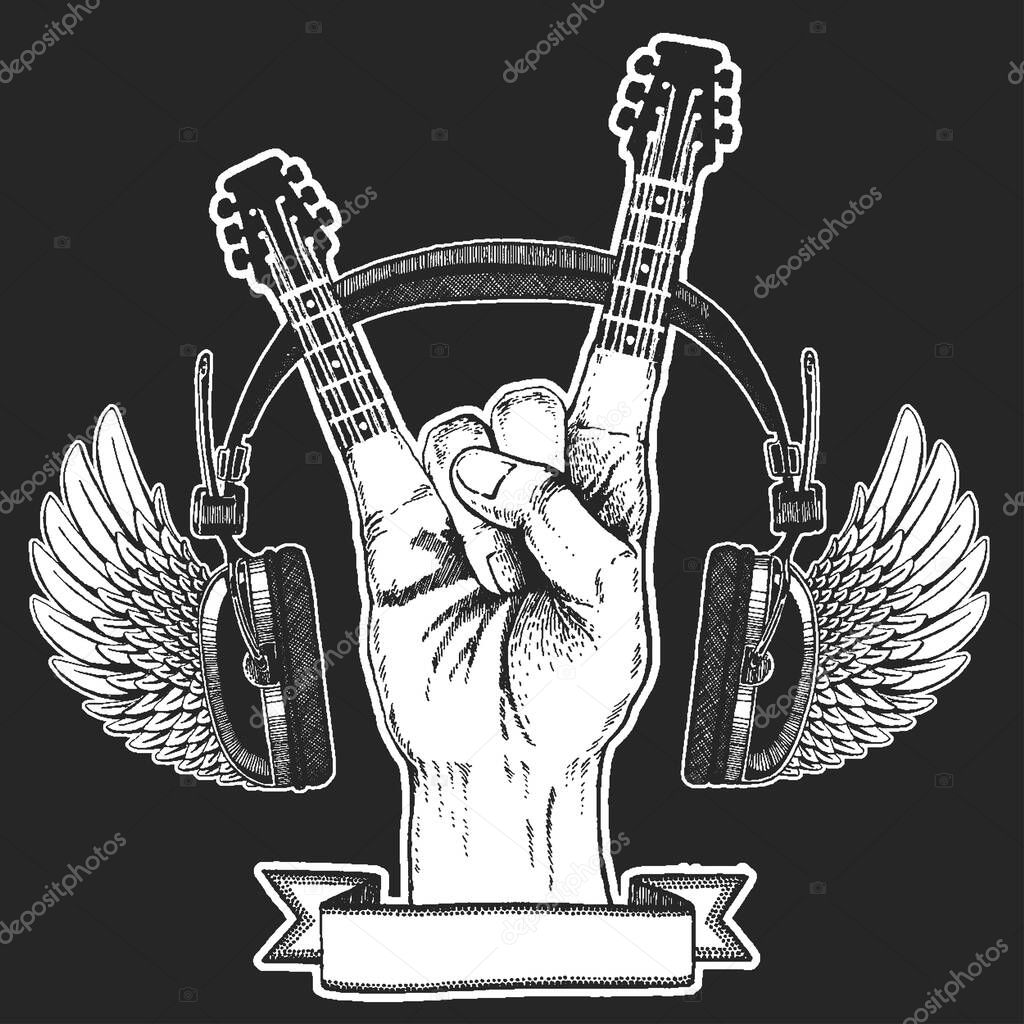 Rock heavy metal, hard rock music hand symbol.