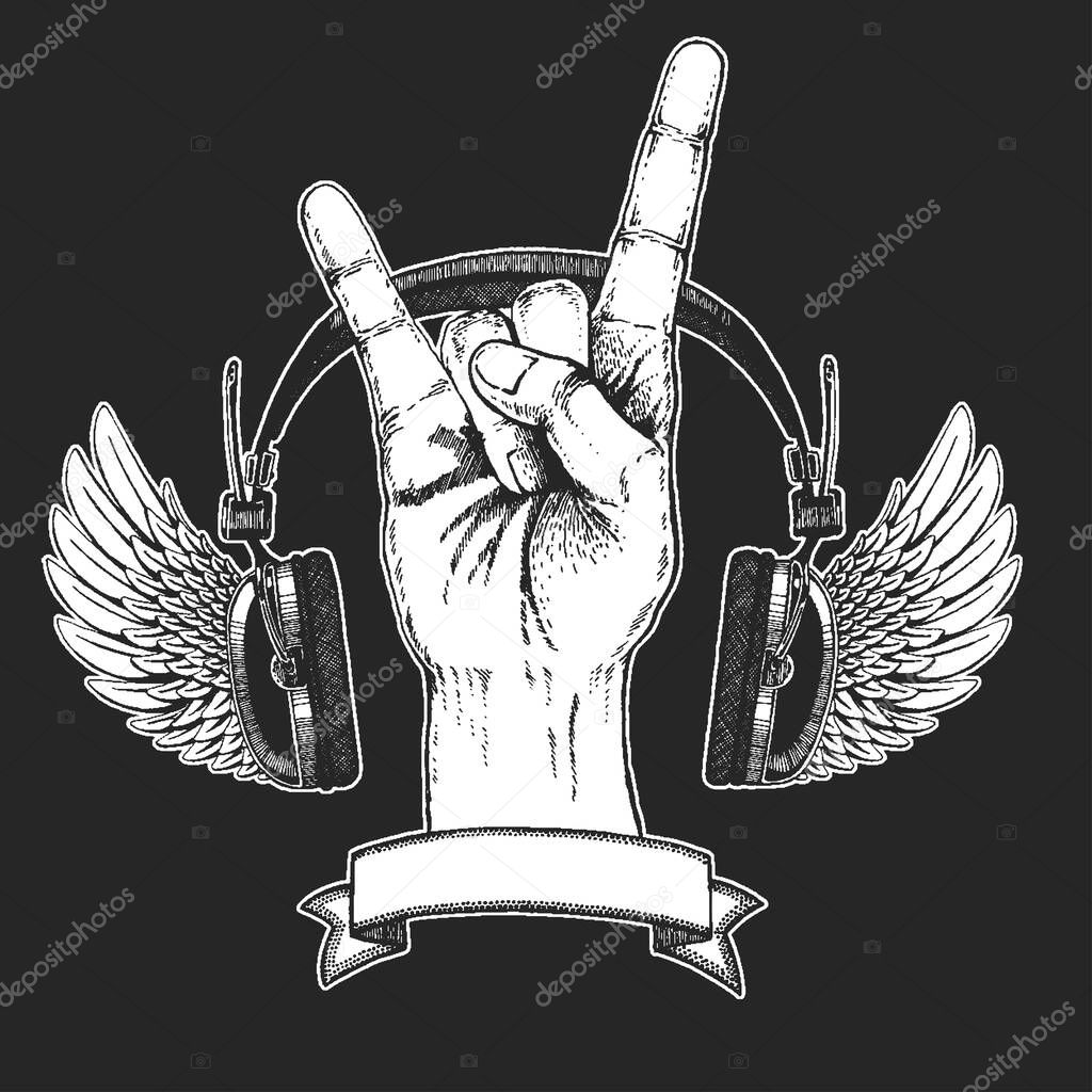 Rock heavy metal, hard rock music hand symbol.