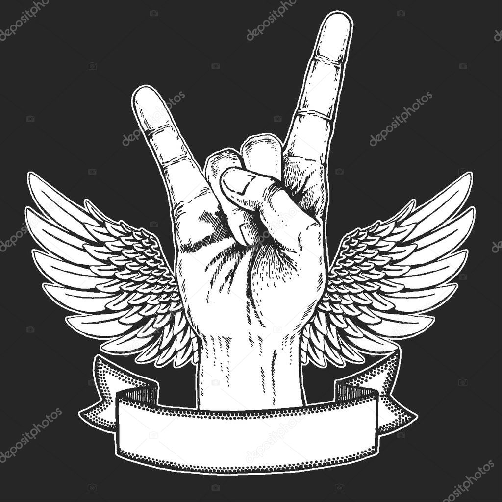 Rock heavy metal, hard rock music hand symbol.