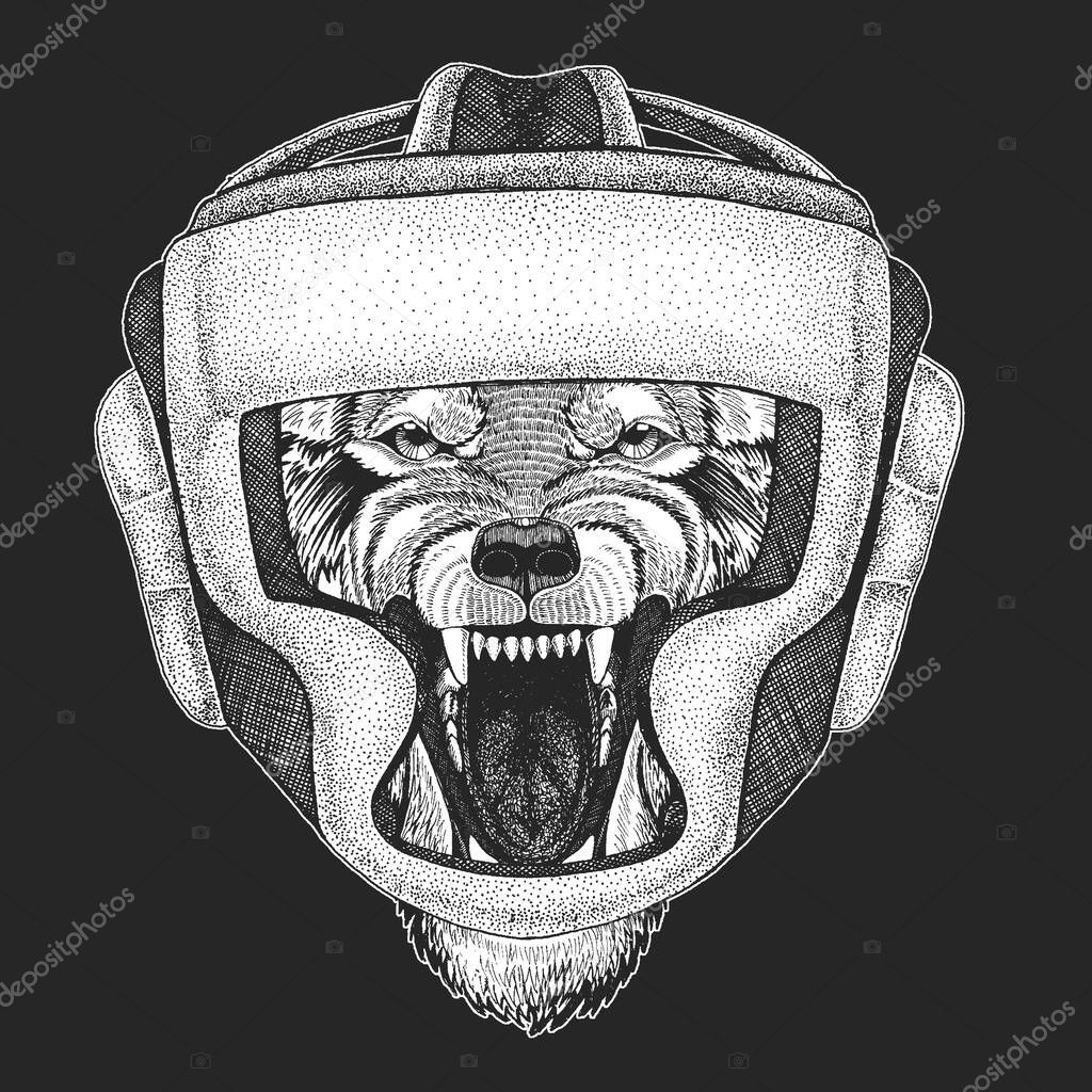 Retrato de lobo. casco de buey. Boxeador. Cabeza de animal salvaje Vector de stock por Helen F 362051498