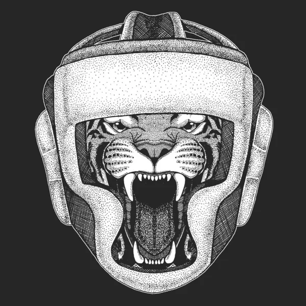 Портрет тигра. шолом для окиснення. Боксер. Голова дикого кота . — стоковий вектор