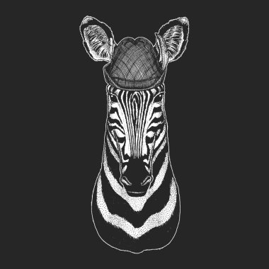 Zebra portresi. Oktoberfest. Tirol geleneksel şapkası. Bira festivali. Vahşi hayvanların başı..