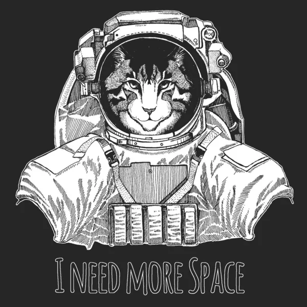 Cara de gato doméstico. Animal salvaje con traje espacial. Retrato de animal. Lindo gatito, gatito . — Archivo Imágenes Vectoriales