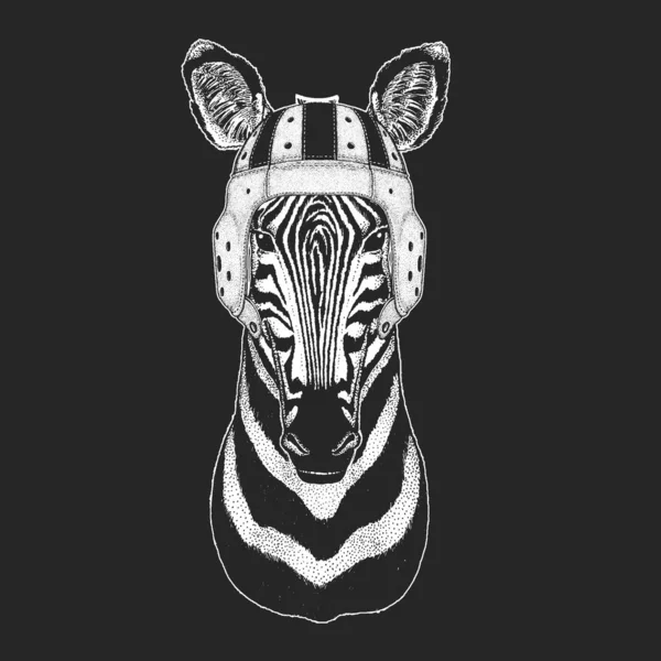 Zebra portresi. Rugby deri kaskı. Vahşi hayvanların başı.. — Stok Vektör