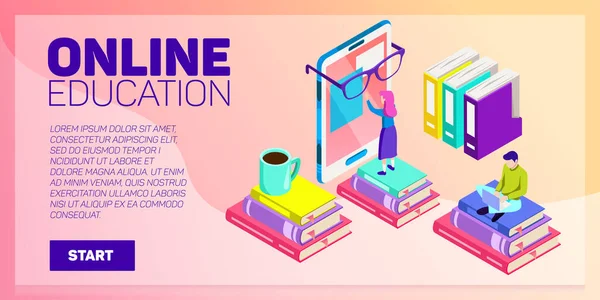 Isometric online education vector banner. E-learning. Imagination ad creativity. — Stock Vector