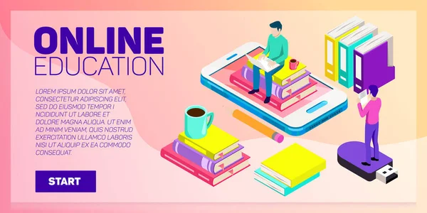 Isometric online education vector banner. E-learning. Imagination ad creativity. — Stock Vector