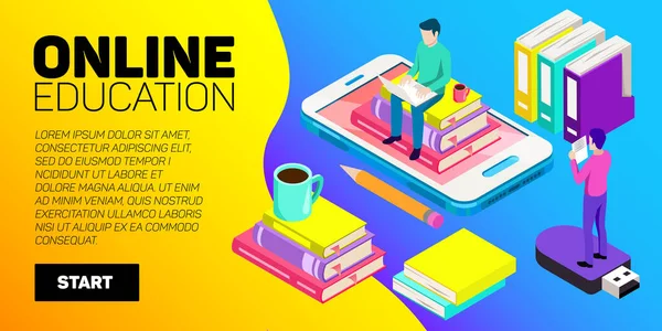 Isometric online education vector banner. E-learning. Imagination ad creativity. — Stock Vector